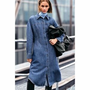 NWT COS Oversized Waisted Denim Shirt Dress Midi Length Size 8